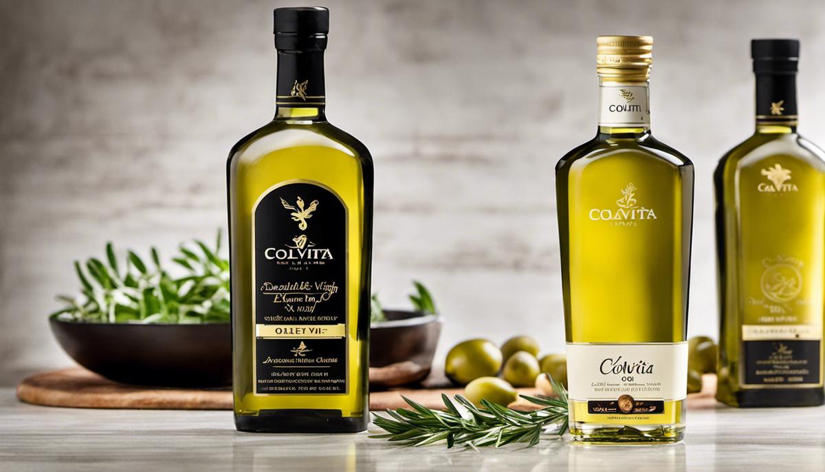 A bottle of Colavita Extra Virgin Olive Oil, showcasing its exceptional quality and rich flavor.