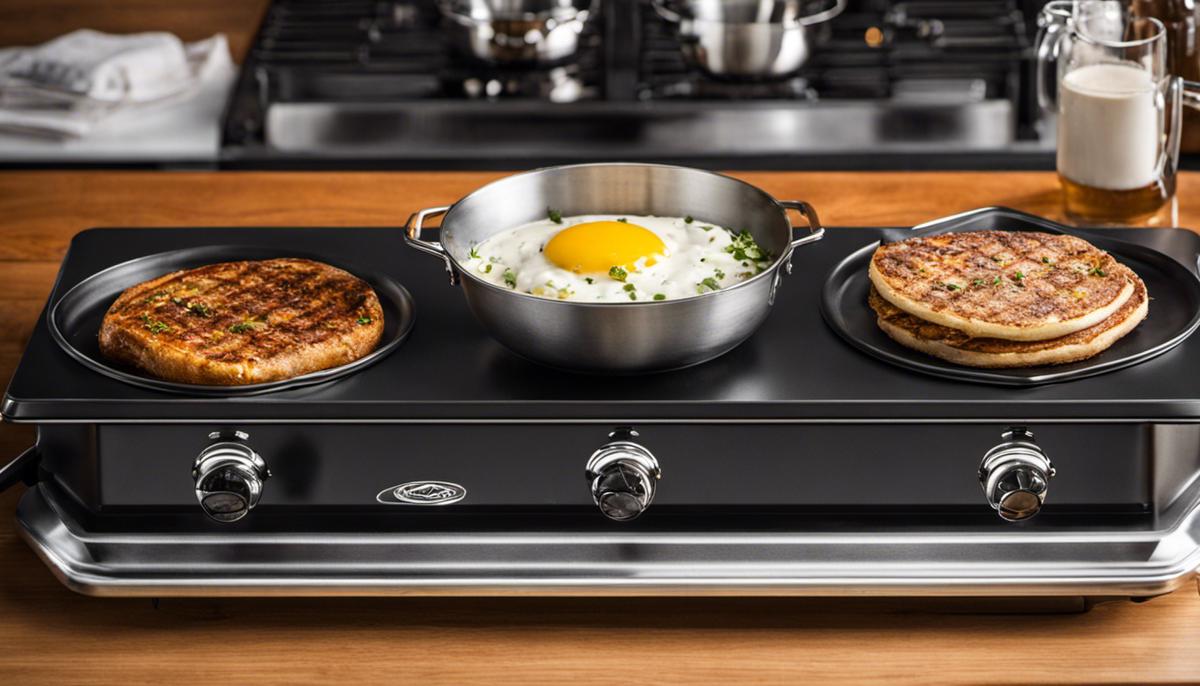 A double burner griddle with dashes instead of spaces
