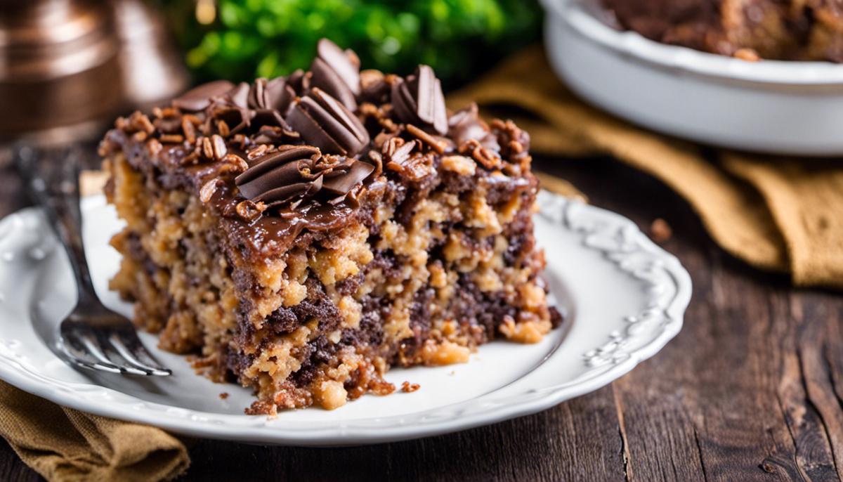 A delicious German Chocolate Dump Cake served on a plate.