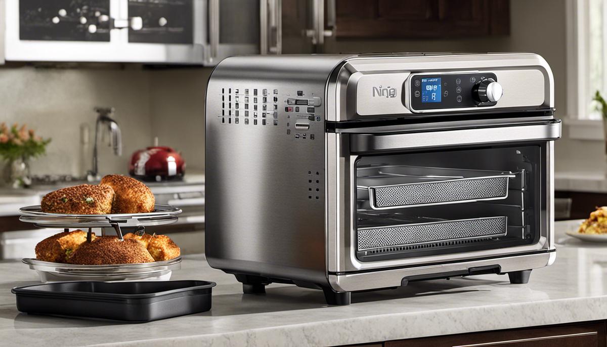 Two air fryer toaster oven models, Ninja and Cuisinart, side by side, showcasing their features and differences