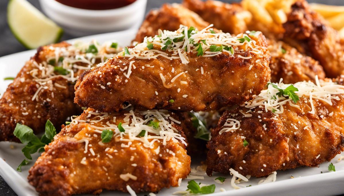 Image of delicious Wingstop Garlic Parmesan Wings with crispy brown exterior and a dusting of grated parmesan cheese on top